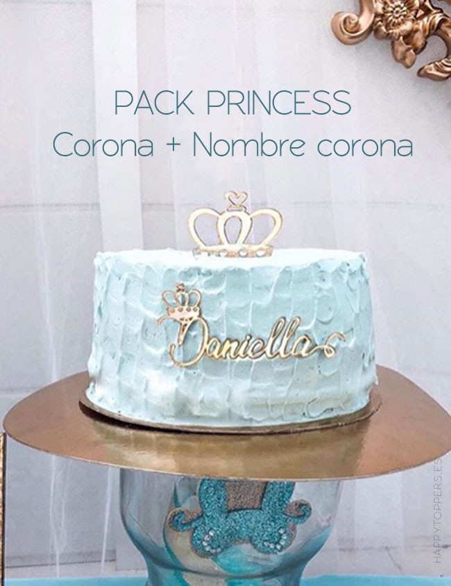 cake topper con tu nombre más corona de princesa para poner en tarta o decorar tu fiesta de princesas