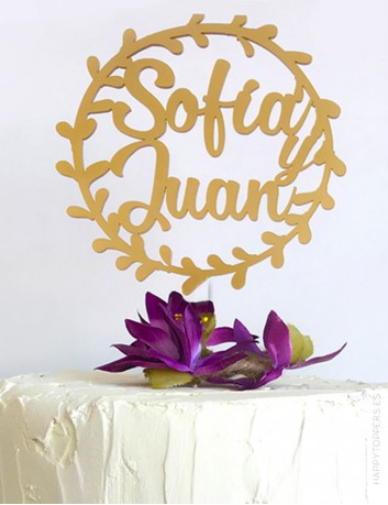 corona para adornar tarta boda con el nombre de los novios. A elegir entre muchos colores.