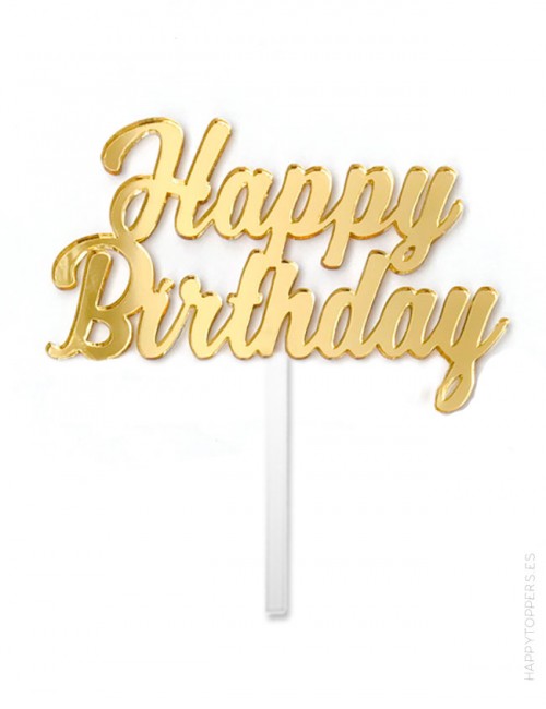 cake topper Happy birthday y cumpleaños feliz. Dorado. Regalo especial celebraciones. Cake topper para decorar pastel y cupcakes