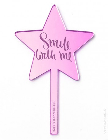 cake topper espejo rosa en forma de estrella smile with me, decora pastel con adorno