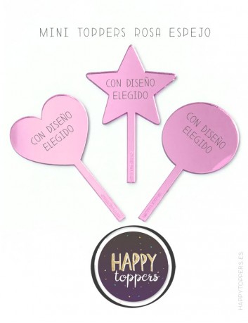 cake toppers personalizados en espejo rosa con mensaje y dedicatoria, grabada.