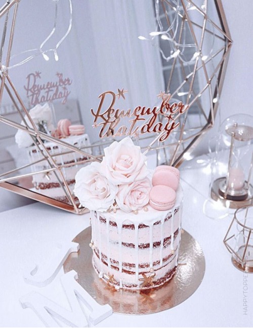 adorno para tartas o pastel de cumpleaños, hacemos tus adornos personalizados con la frase que quieras. Rosa espejo.